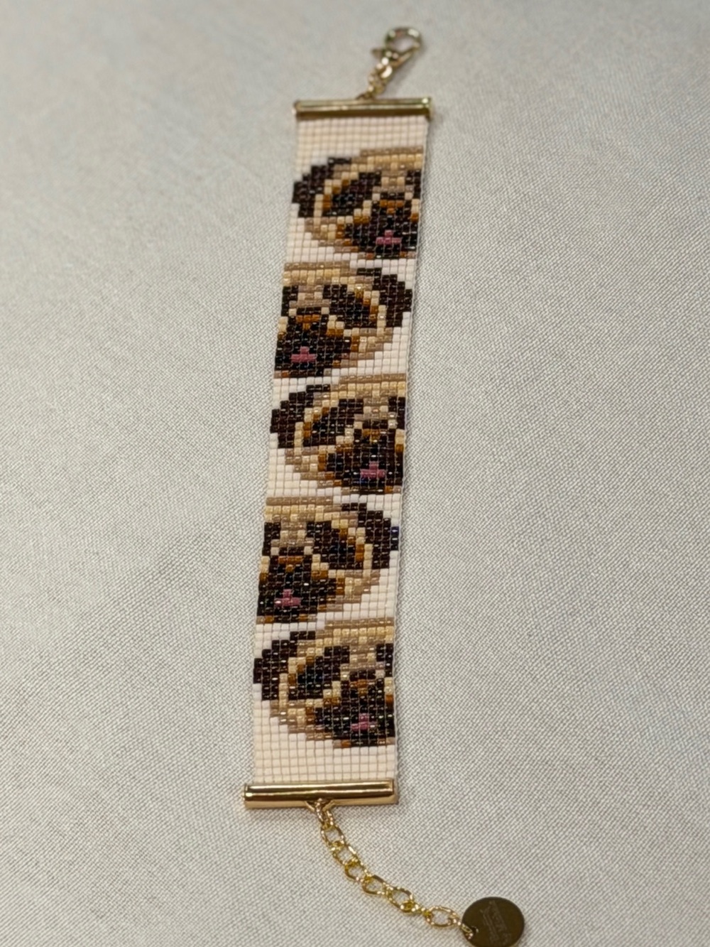 Handmade Pug Dog Loom Bracelet • Adjustable Seed Bead Bracelet - Picture 3 of 5